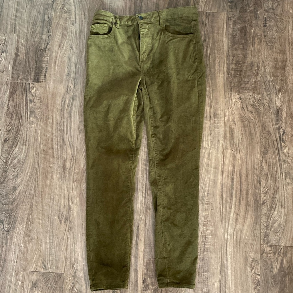 Loft olive green high waist skinny stretch corduroy jeans size 8